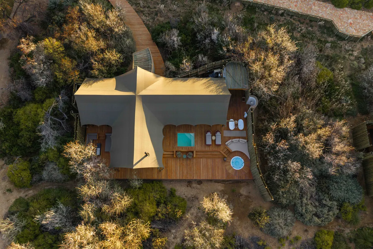 Aerial view of a private suite in the scrub
