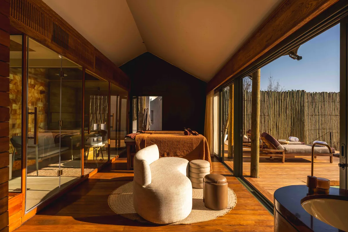 The suite lounge opening onto the deck