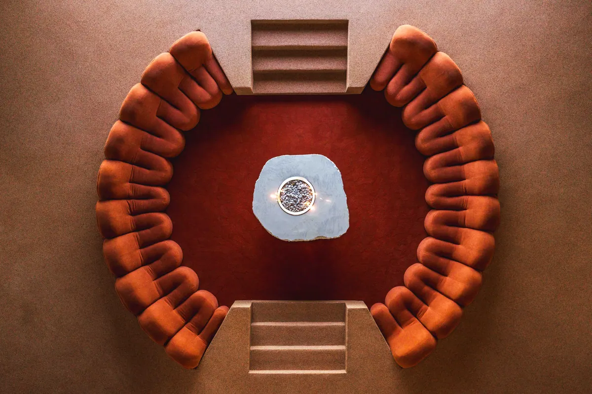 The circular sunken lounge seen from above