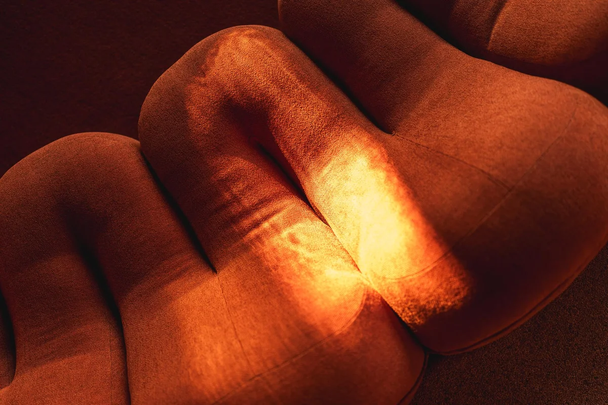 Velvet seating in warm light