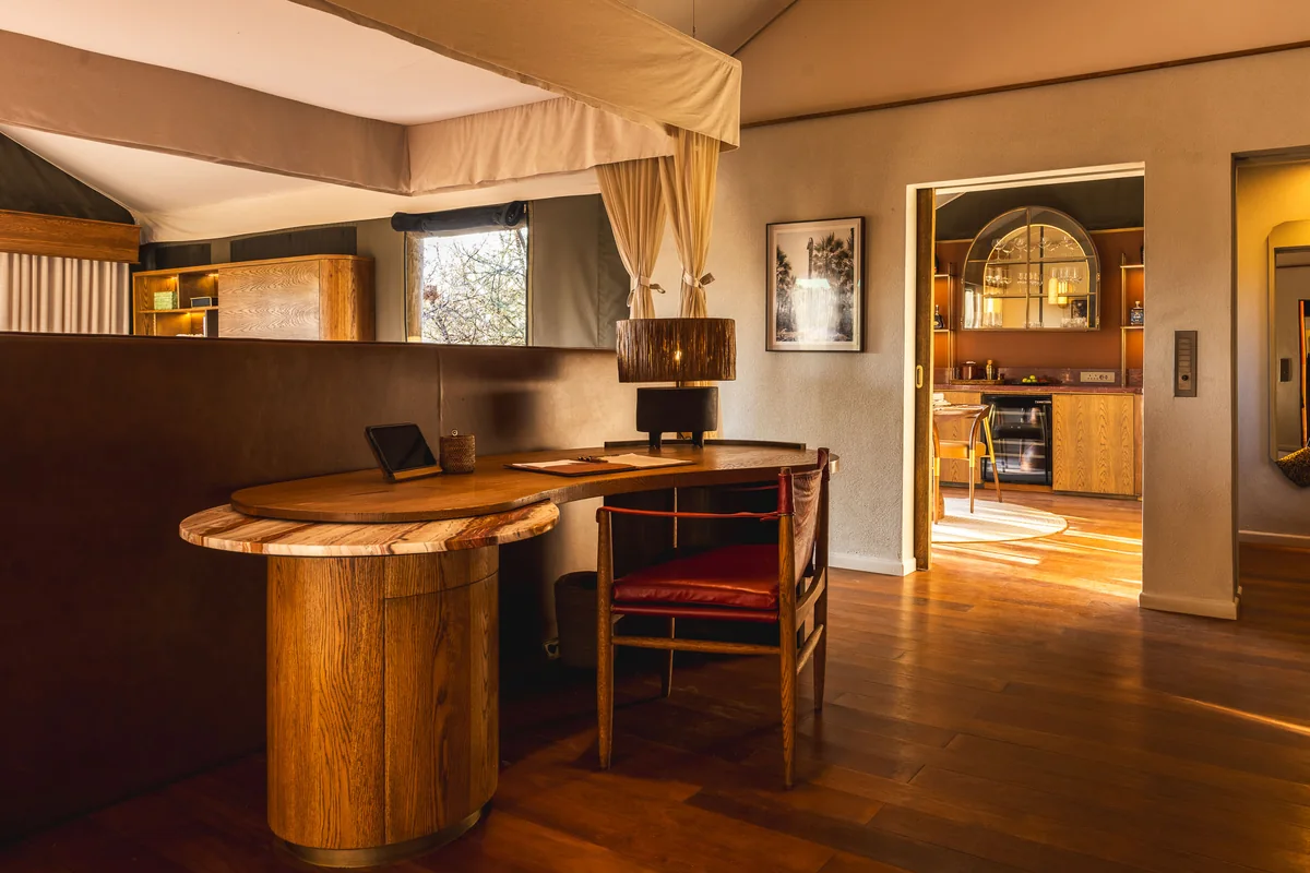 Writing desk and view through the suite